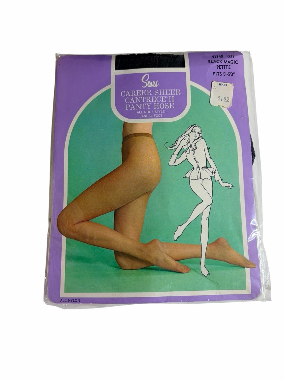 VTG 70s Sears Cantrece II Pantyhose Black Magic Petite NIP Deadstock Mod